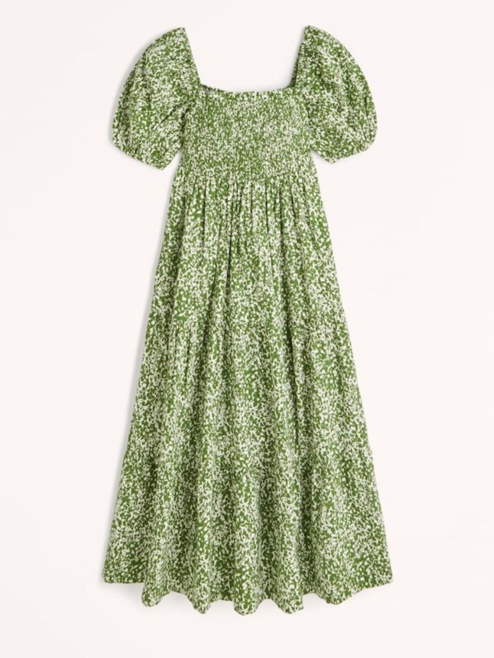 Abercrombie Smocked Bodice Linen-Blend Midi Dress Green Pattern Size XSP